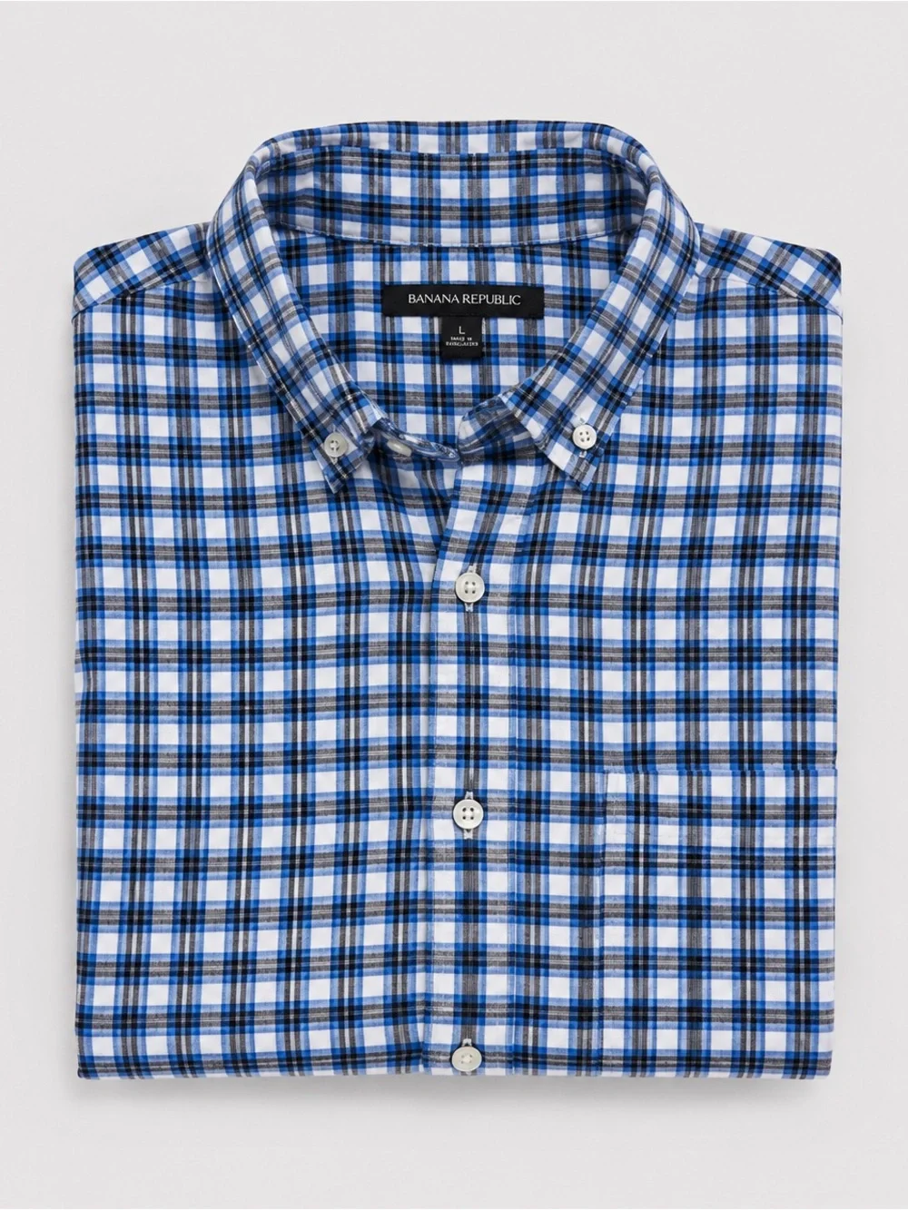Banana Republic Mens Linen Button Up Shirt Large Preppy Gingham Long Sleeve